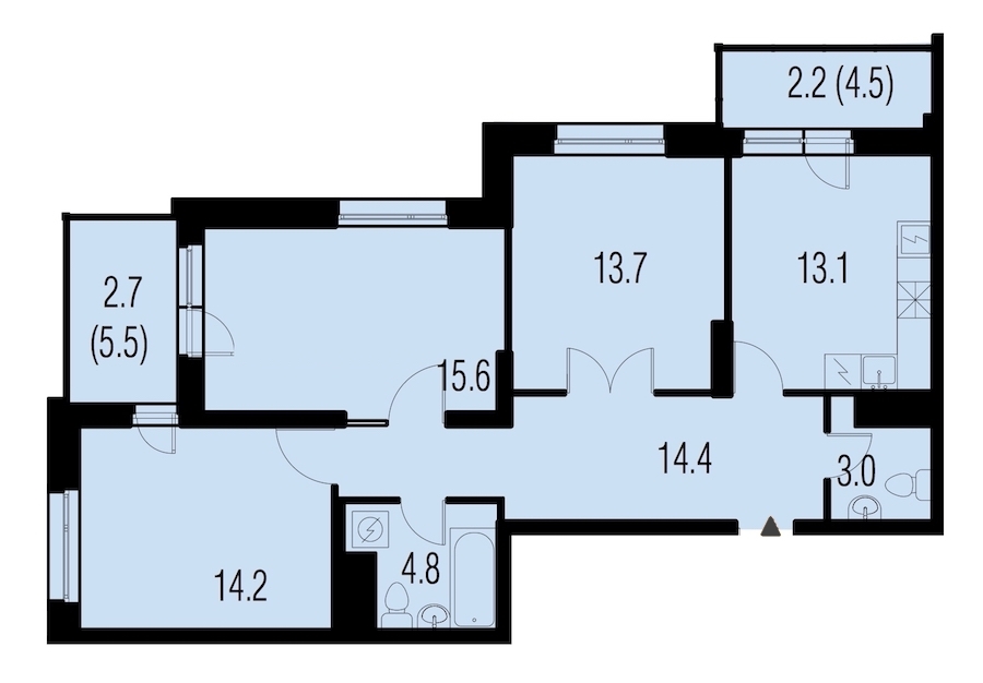 3-комнатная, 84 м² — ЖК ЖК Жемчужный Каскад