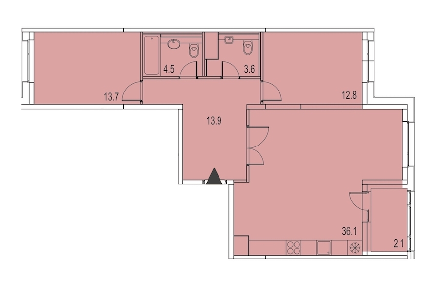 2-комнатная, 87 м² — ЖК ЖК Лайф Лесная