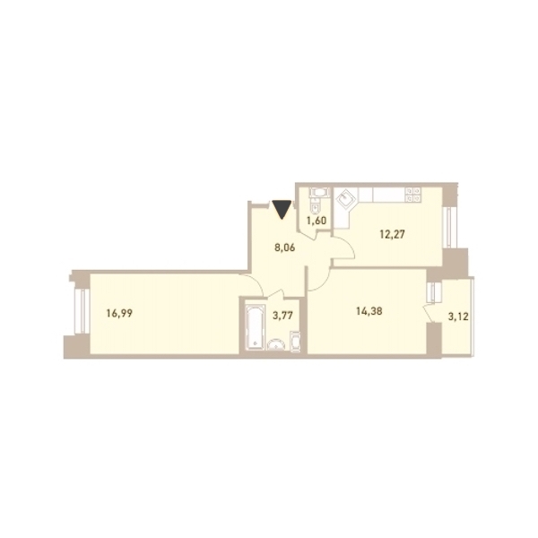 2-комнатная, 58 м² — ЖК ЖК Новый Лесснер
