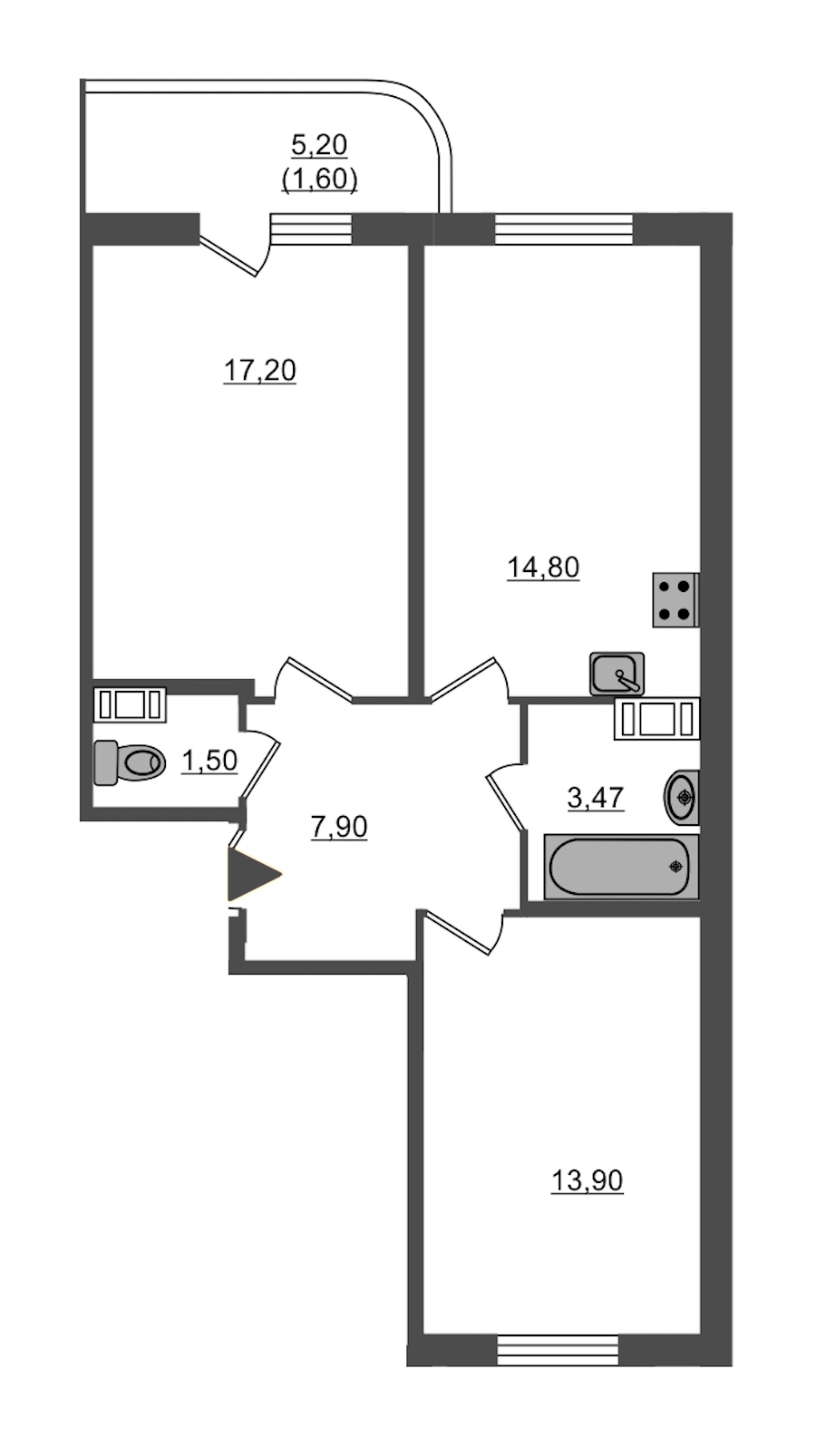 2-комнатная, 60 м² — ЖК ЖК Энфилд