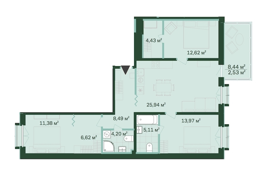 3-комнатная, 96 м² — ЖК ЖК Магнифика Резиденс (Magnifika Residence)