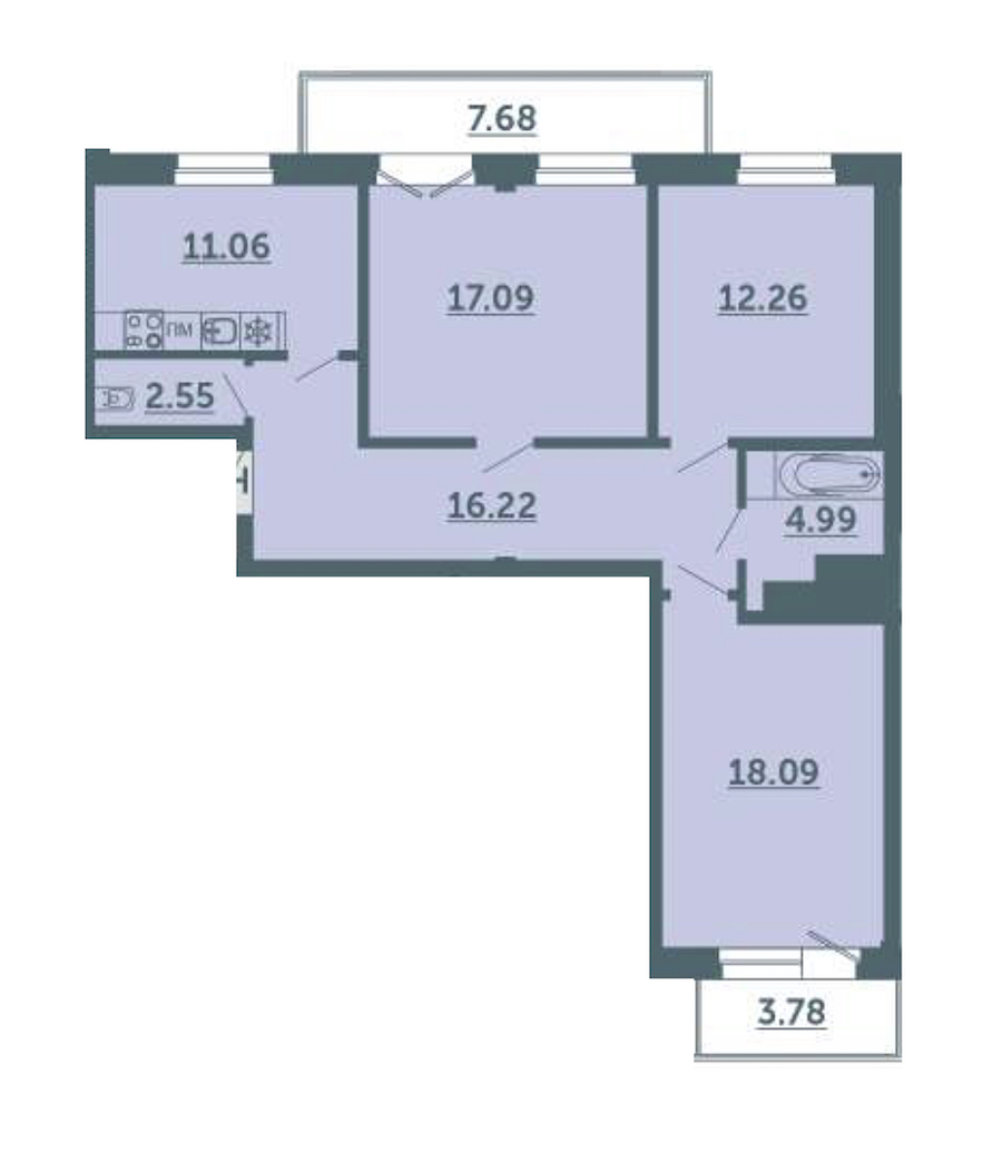 3-комнатная, 86 м² — ЖК ЖК Лахта Парк