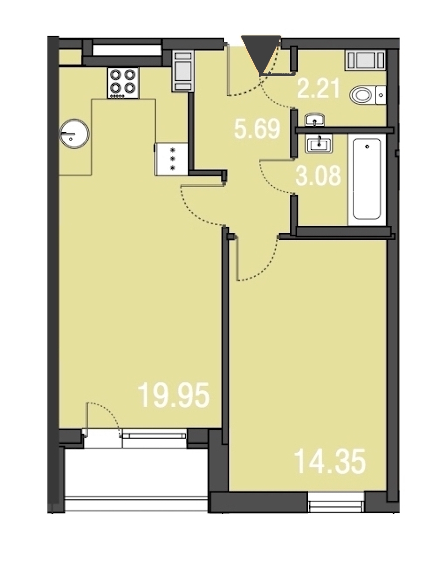 1-комнатная, 45 м² — ЖК Апарт-отель Русские сезоны