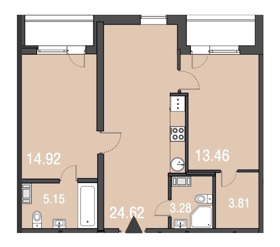 2-комнатная, 65 м² — ЖК Апарт-отель Русские сезоны