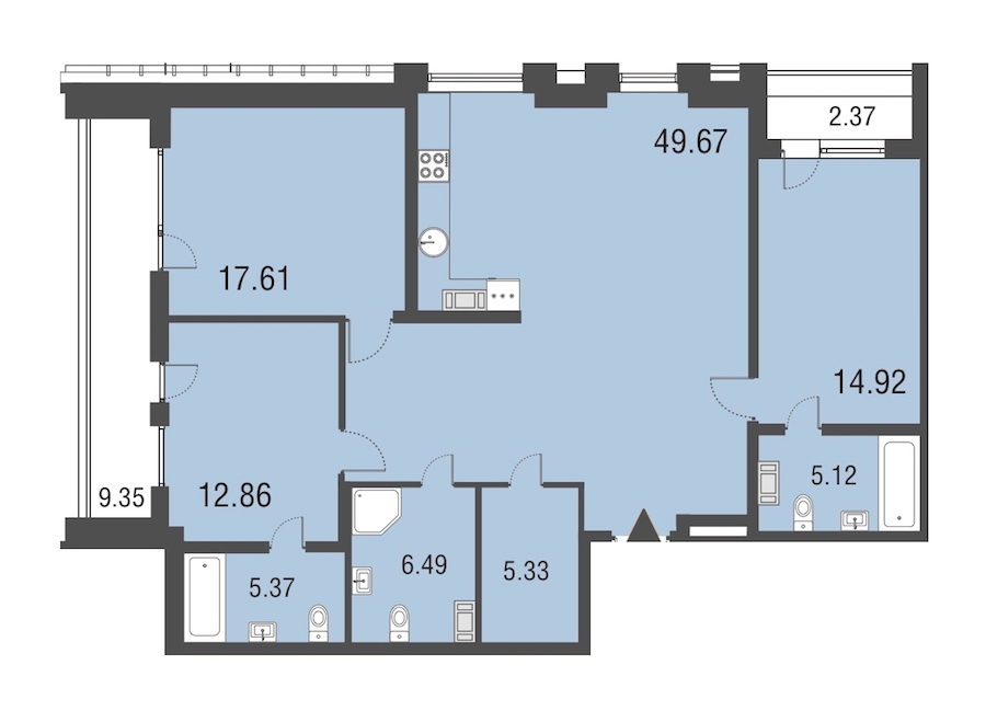 3-комнатная, 118 м² — ЖК Апарт-отель Русские сезоны