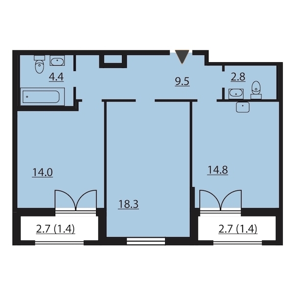 2-комнатная, 67 м² — ЖК ЖК Цивилизация на Неве