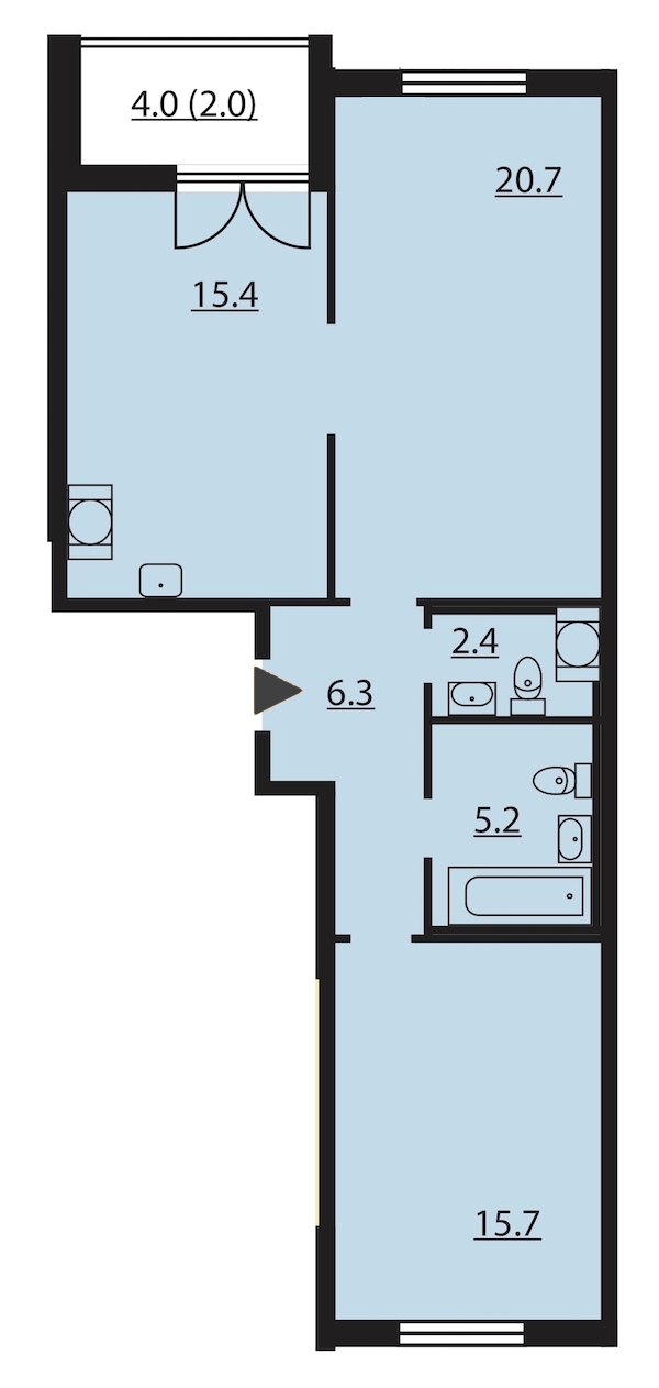 2-комнатная, 68 м² — ЖК ЖК Цивилизация на Неве