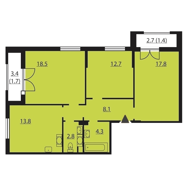 3-комнатная, 81 м² — ЖК ЖК Цивилизация на Неве