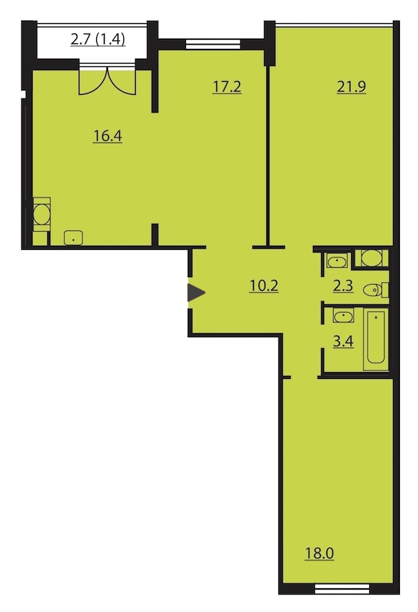 3-комнатная, 91 м² — ЖК ЖК Цивилизация на Неве