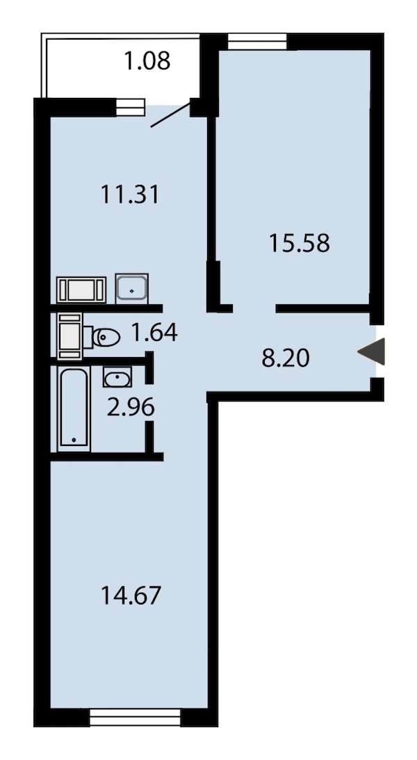 2-комнатная, 55 м² — ЖК ЖК Звездный дуэт