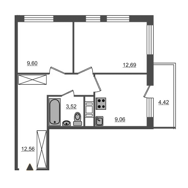 2-комнатная, 48 м² — ЖК Апарт-комплекс М97