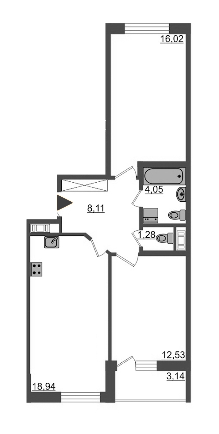 2-комнатная, 62 м² — ЖК ЖК Полис на московской