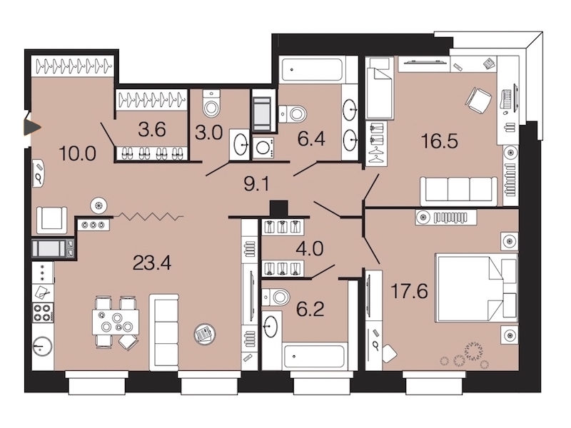 2-комнатная, 100 м² — ЖК ЖК Futurist (Футурист)