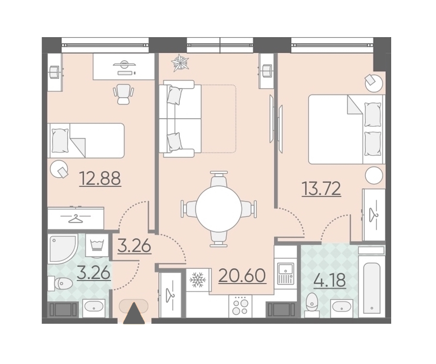2-комнатная, 58 м² — ЖК Апарт-комплекс Neopark (Неопарк)