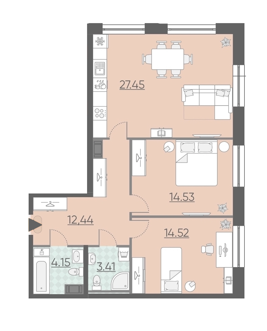 2-комнатная, 77 м² — ЖК Апарт-комплекс Neopark (Неопарк)