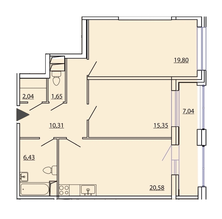 2-комнатная, 80 м² — ЖК ЖК Фамилия