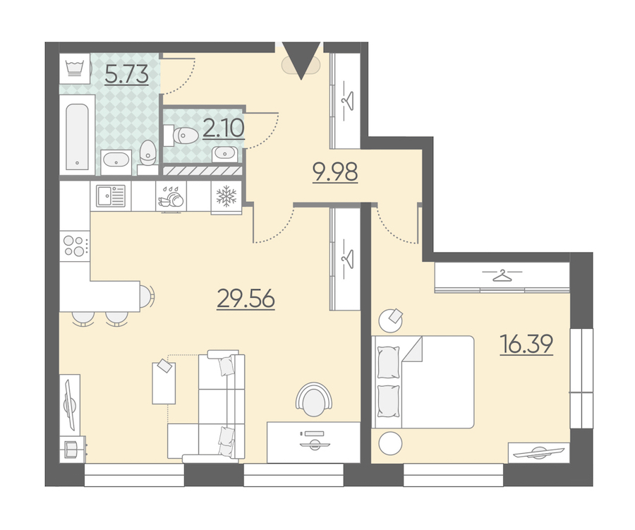1-комнатная, 64 м² — ЖК ЖК Riviere Noire (Ривьер Нуар)
