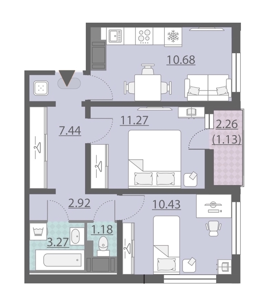 2-комнатная, 48 м² — ЖК ЖК Ручьи