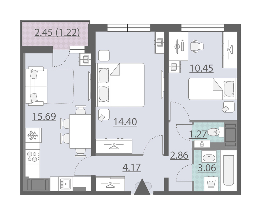 2-комнатная, 53 м² — ЖК ЖК Ручьи