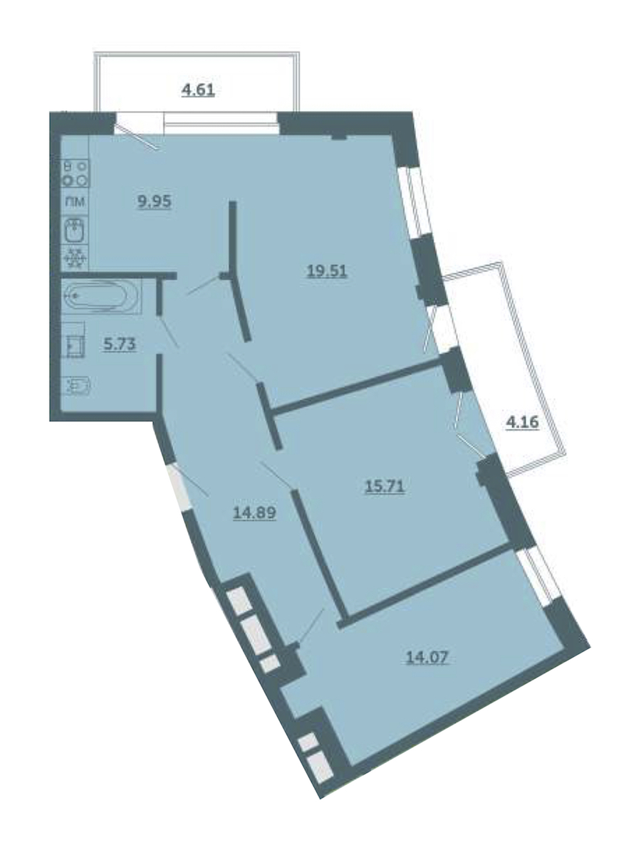 3-комнатная, 83 м² — ЖК ЖК Лахта Парк