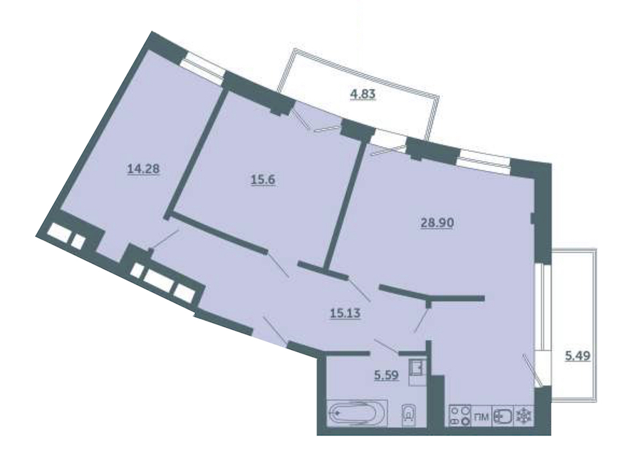 2-комнатная, 83 м² — ЖК ЖК Лахта Парк
