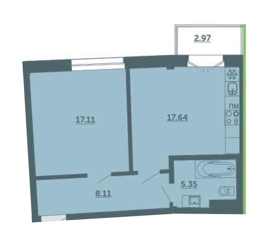 1-комнатная, 48 м² — ЖК ЖК Лахта Парк