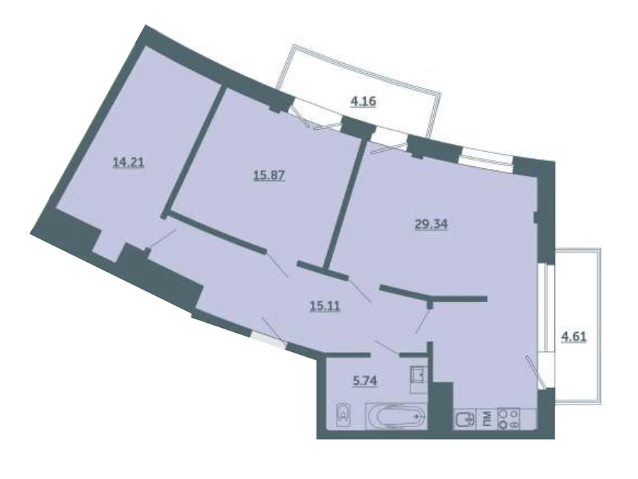 2-комнатная, 83 м² — ЖК ЖК Лахта Парк