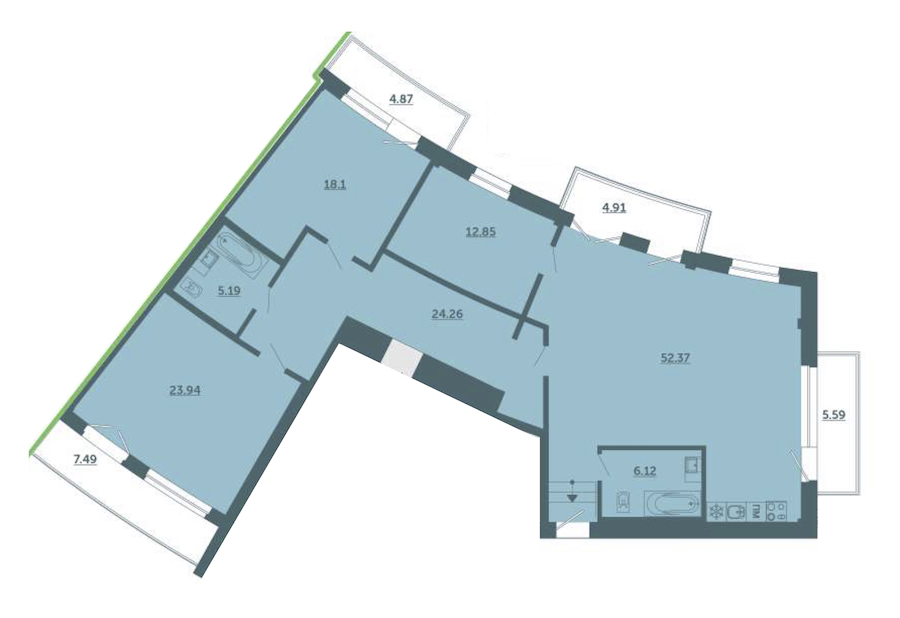 3-комнатная, 150 м² — ЖК ЖК Лахта Парк