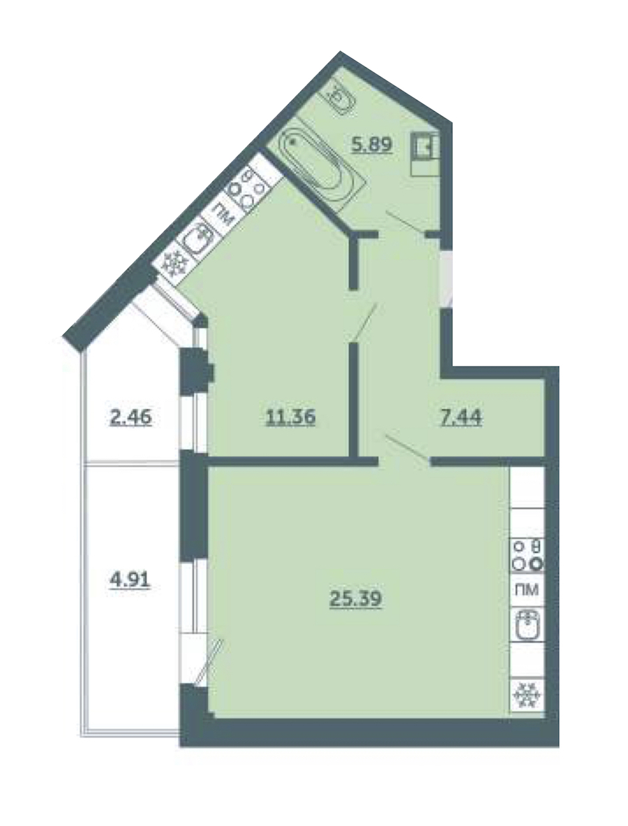 1-комнатная, 52 м² — ЖК ЖК Лахта Парк