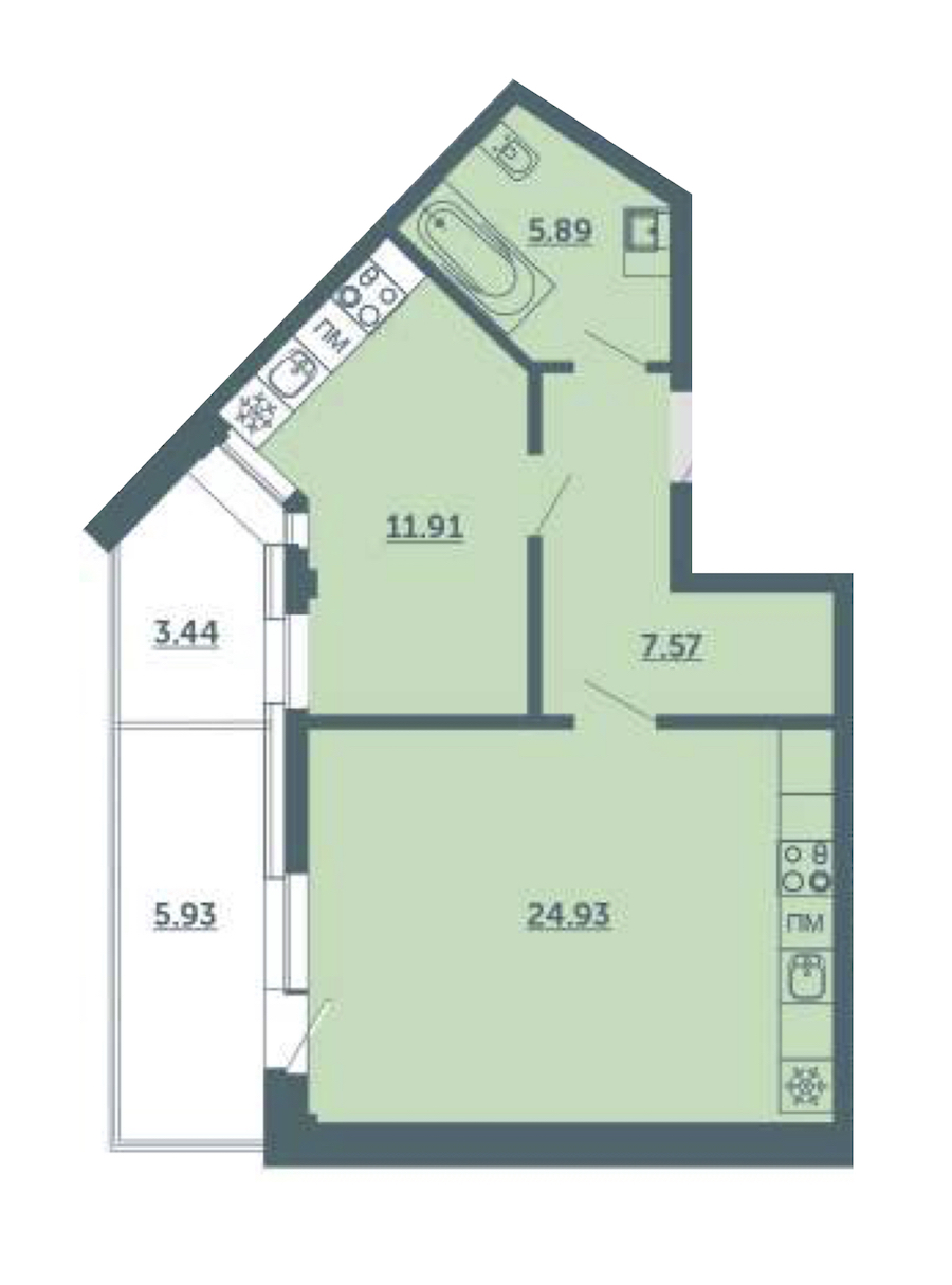 1-комнатная, 53 м² — ЖК ЖК Лахта Парк