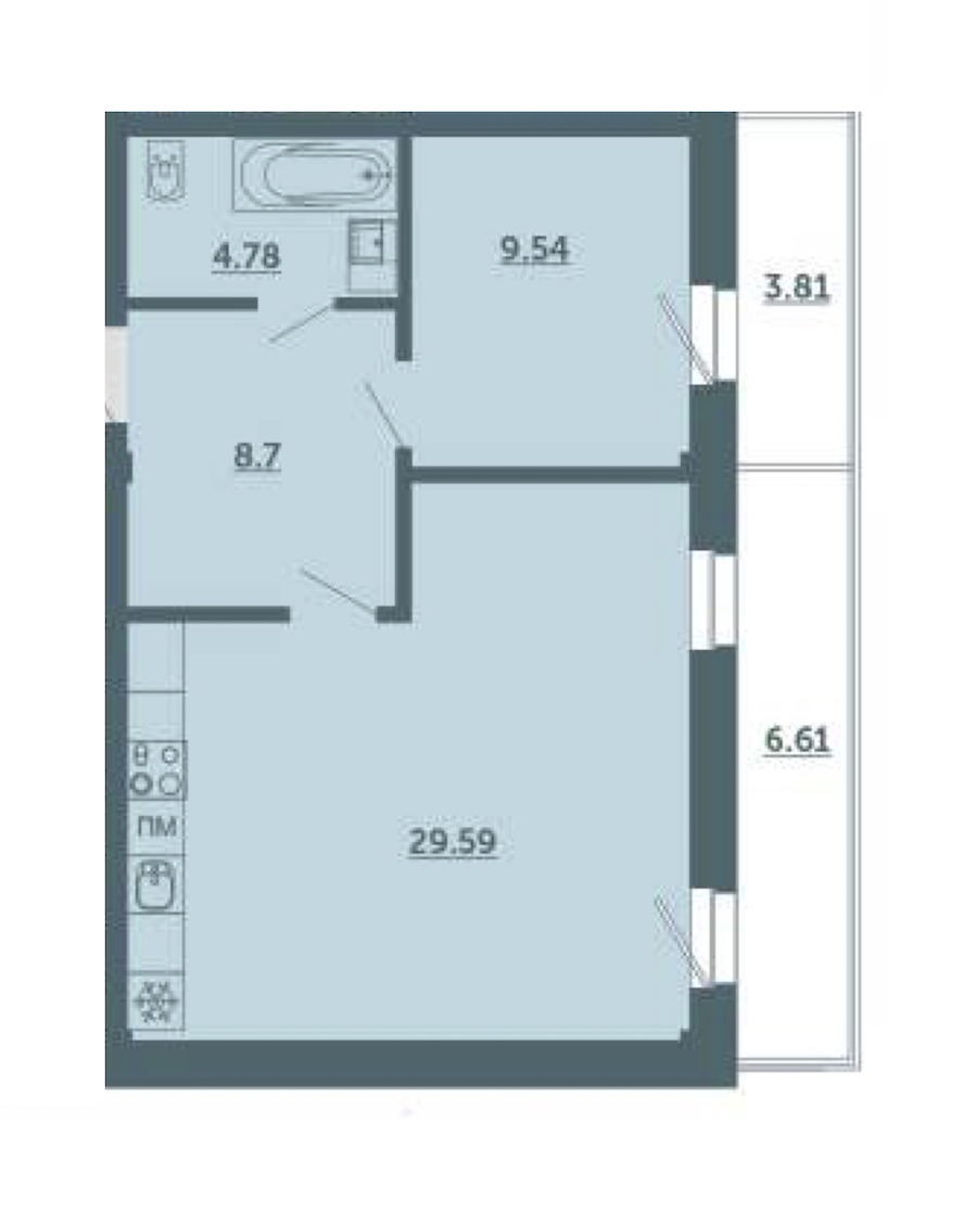 1-комнатная, 56 м² — ЖК ЖК Лахта Парк