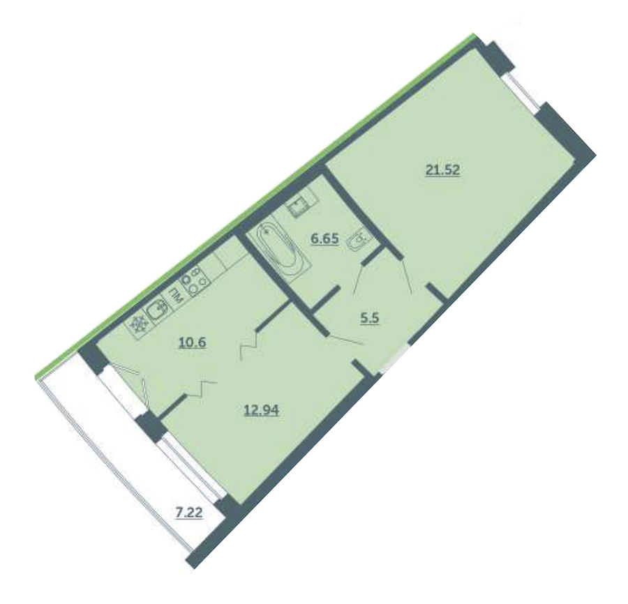 1-комнатная, 59 м² — ЖК ЖК Лахта Парк