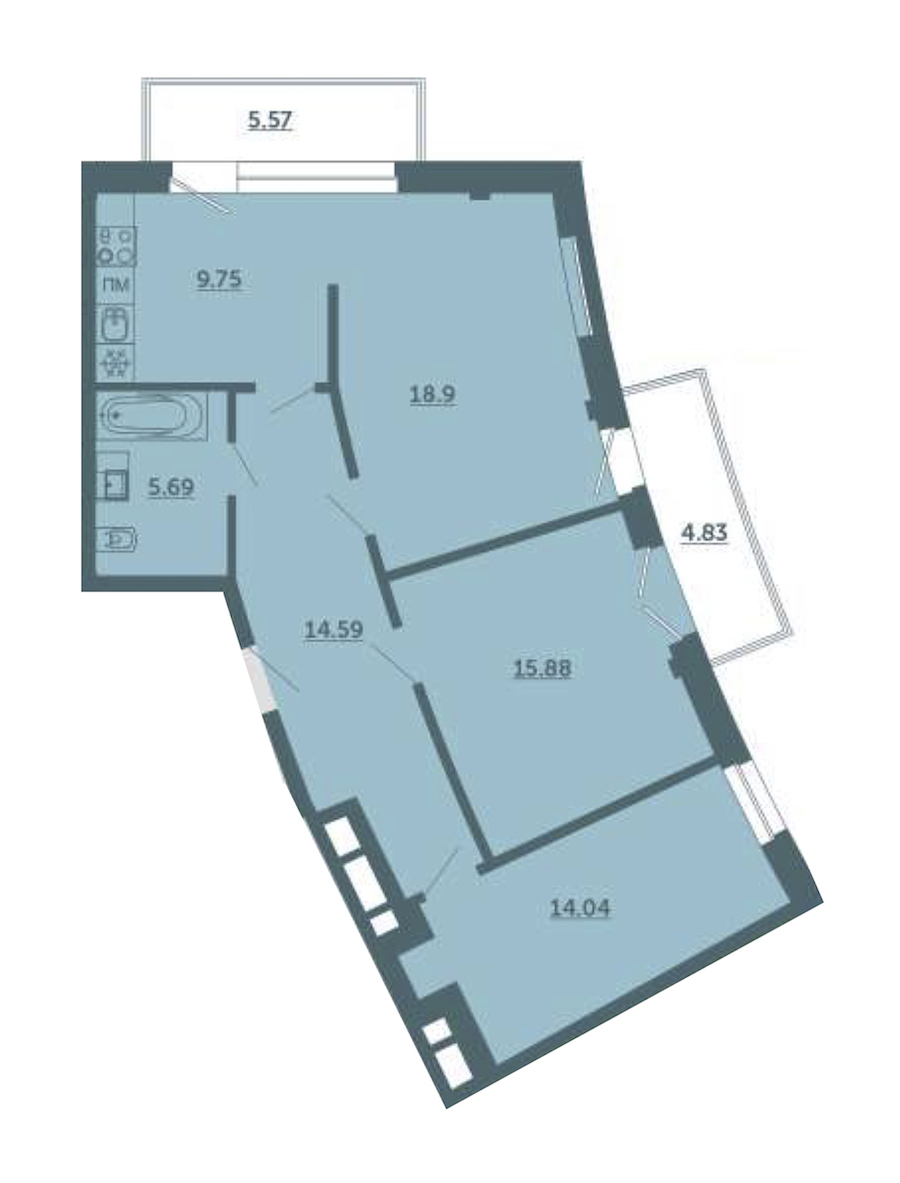 3-комнатная, 82 м² — ЖК ЖК Лахта Парк