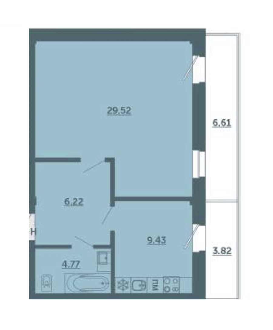 1-комнатная, 53 м² — ЖК ЖК Лахта Парк