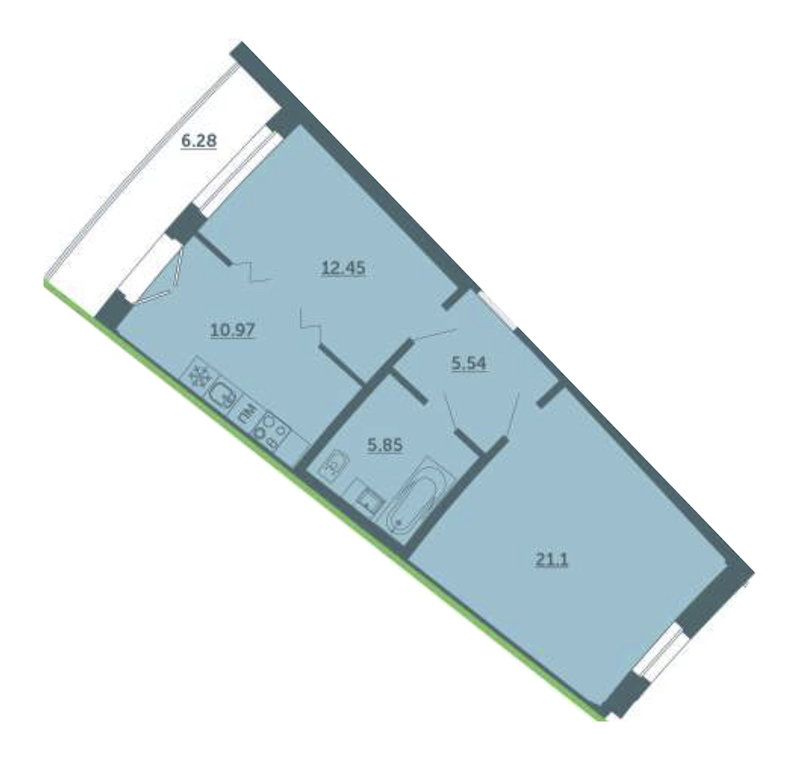 1-комнатная, 58 м² — ЖК ЖК Лахта Парк