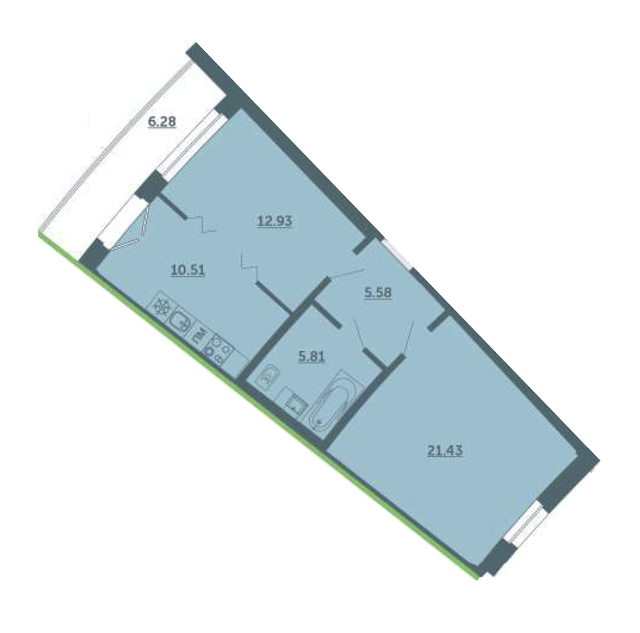1-комнатная, 58 м² — ЖК ЖК Лахта Парк