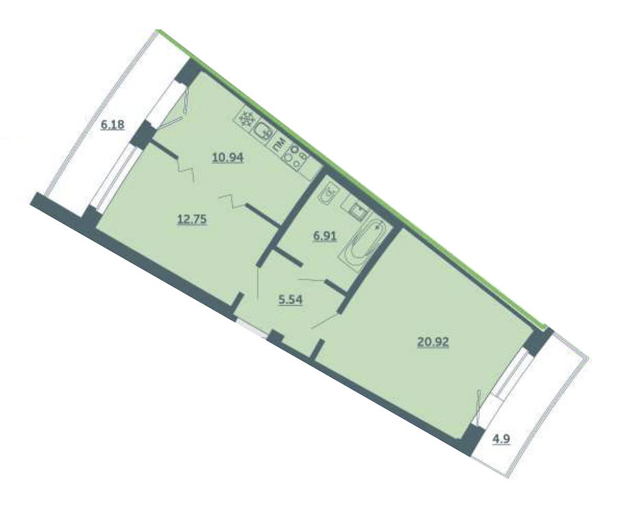1-комнатная, 60 м² — ЖК ЖК Лахта Парк