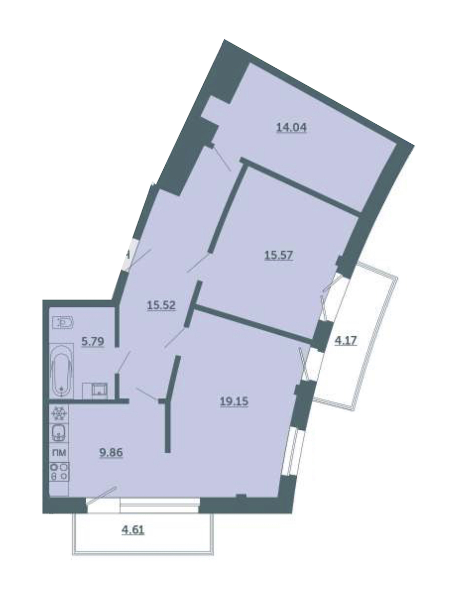 3-комнатная, 80 м² — ЖК ЖК Лахта Парк