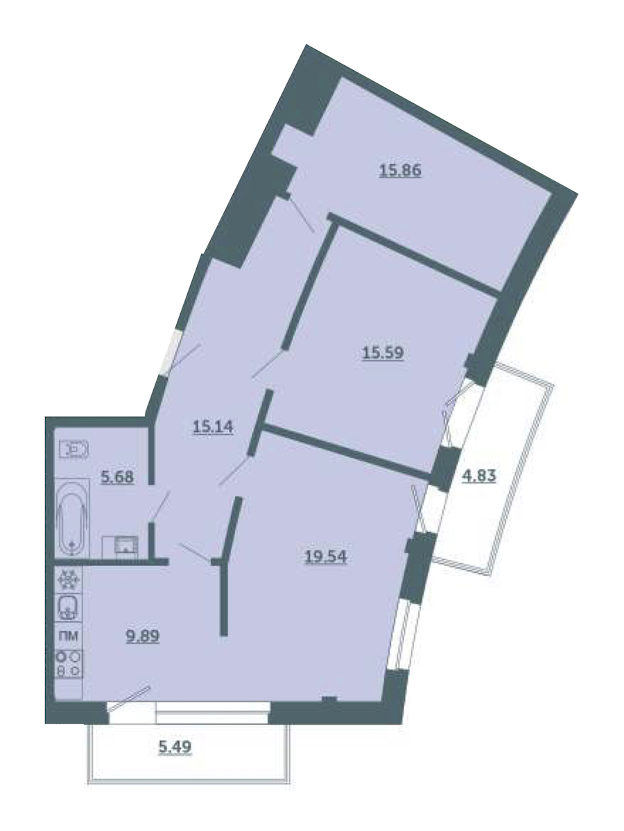 3-комнатная, 82 м² — ЖК ЖК Лахта Парк