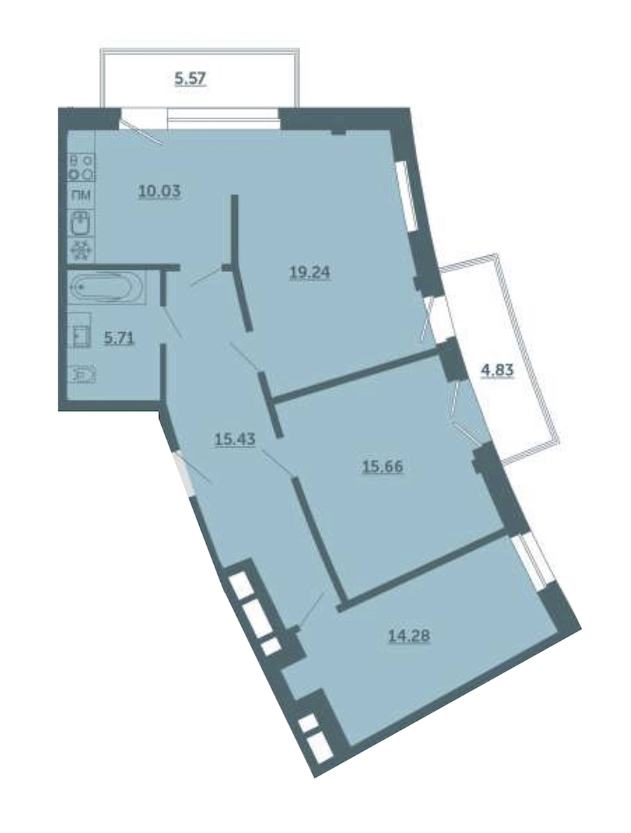 3-комнатная, 84 м² — ЖК ЖК Лахта Парк