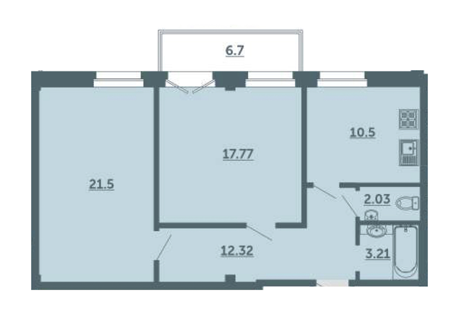 2-комнатная, 69 м² — ЖК ЖК Лахта Парк