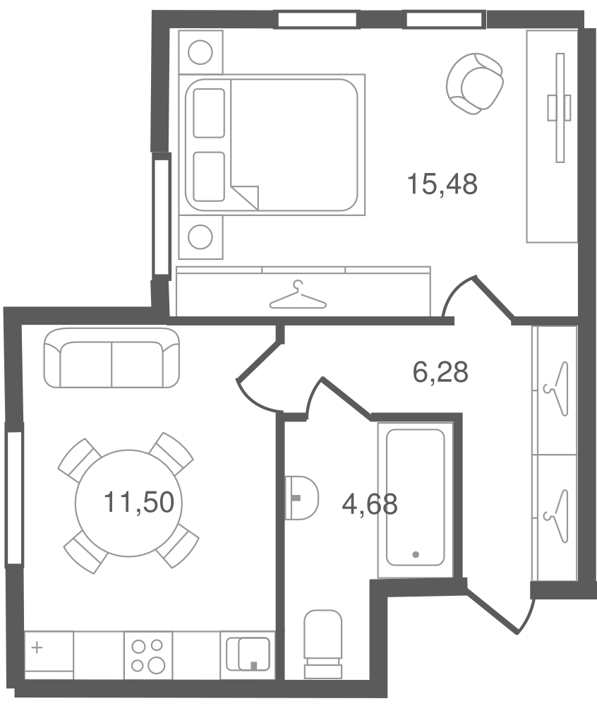 1-комнатная, 38 м² — ЖК ЖК Ювента