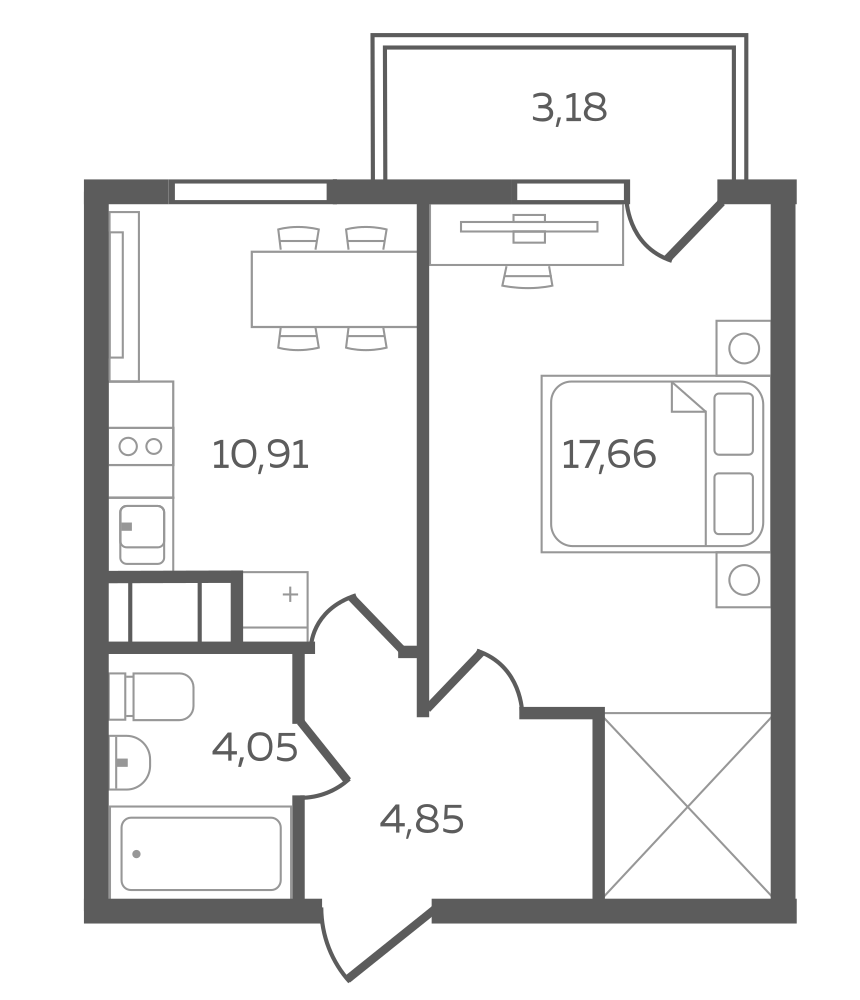 1-комнатная, 39 м² — ЖК ЖК Ювента