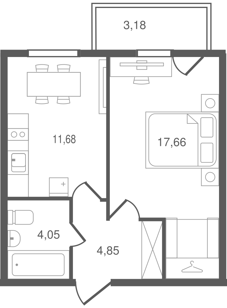 1-комнатная, 39 м² — ЖК ЖК Ювента