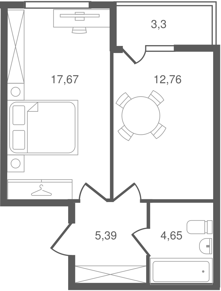 1-комнатная, 42 м² — ЖК ЖК Ювента