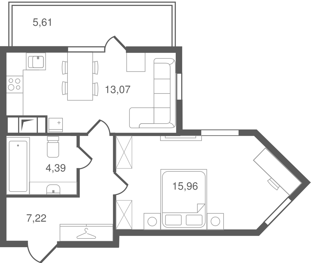 1-комнатная, 43 м² — ЖК ЖК Ювента