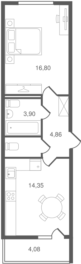 1-комнатная, 44 м² — ЖК ЖК Ювента