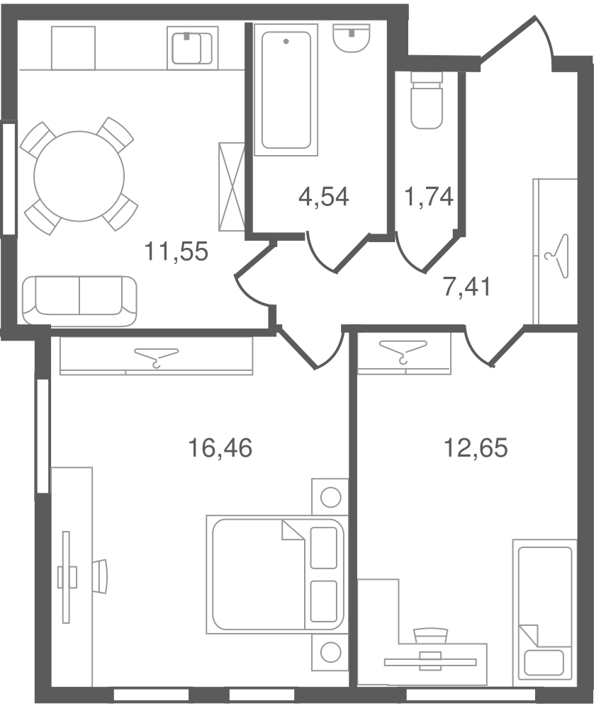 2-комнатная, 54 м² — ЖК ЖК Ювента
