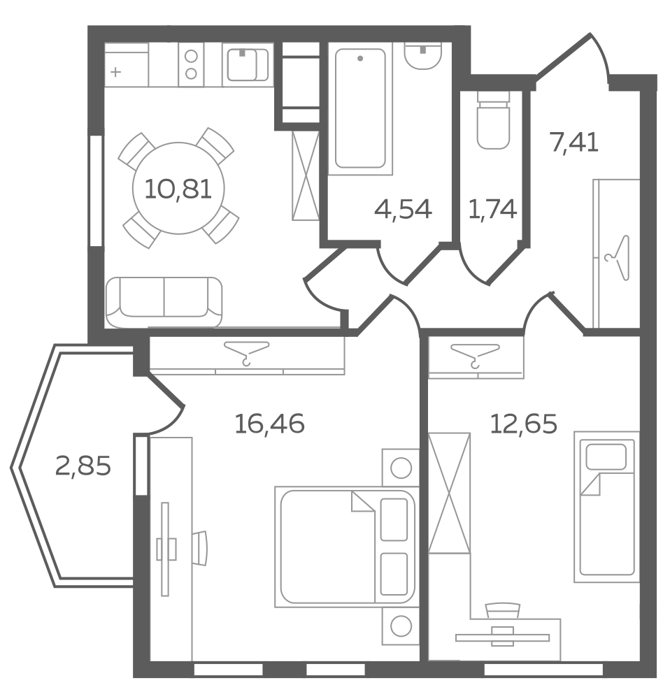 2-комнатная, 55 м² — ЖК ЖК Ювента