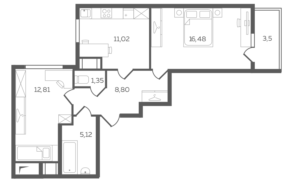 2-комнатная, 57 м² — ЖК ЖК Ювента